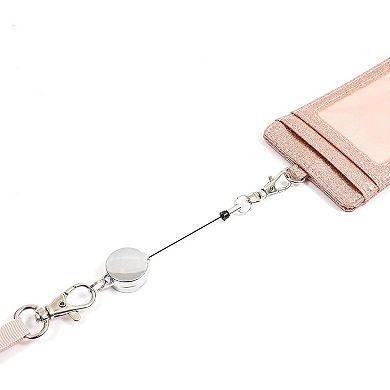 Retractable Rose Gold Glitter Badge Holder with 2 Card Slots (4.9 x 2.75 In)