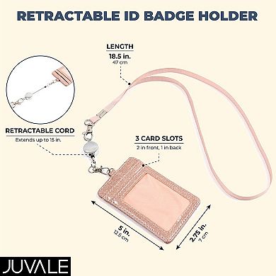 Retractable Rose Gold Glitter Badge Holder with 2 Card Slots (4.9 x 2.75 In)