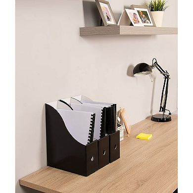8-Pack Black Corrugated Cardboard File Holders w/ Labels Document File Organizer