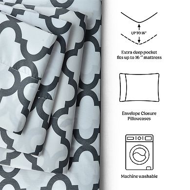 Lux Decor Collection 4 Piece Sheet Set Quatrefoil Printed Luxury Soft Microfiber Deep Pocket Sheets