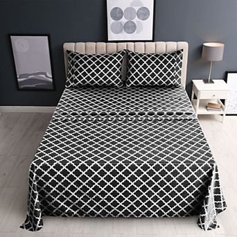 Lux Decor Collection 4 pc Sheet Set Quatrefoil Printed Luxury Soft Microfiber Deep Pocket Sheets