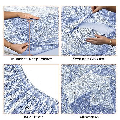 6 Piece Paisley Printed Sheet Set - Lux Decor Collection - King, Blue