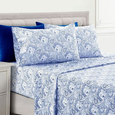 6 Piece Paisley Printed Sheet Set - Lux Decor Collection - King, Blue