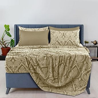 Lux Decor Collection 6 pc Sheet Sets Printed Bed Sheets With Pillowcases Microfiber Bedding