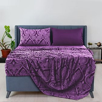 Lux Decor Collection 6 pc Sheet Sets Printed Bed Sheets With Pillowcases Microfiber Bedding
