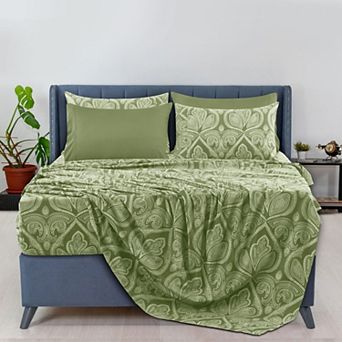 Lux Decor Collection 6 pc Sheet Sets Printed Bed Sheets With Pillowcases Microfiber Bedding