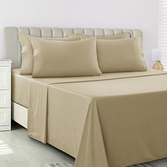 Lux Decor Collection 6 pc Solid Sheet Set Soft Microfiber Deep Pocket Bed Sheets With Pillowcases