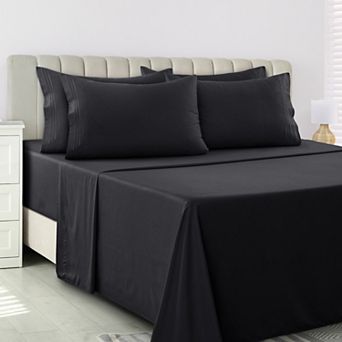 Lux Decor Collection 6 pc Solid Sheet Set Soft Microfiber Deep Pocket Bed Sheets With Pillowcases