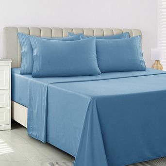 Lux Decor Collection 6 pc Solid Sheet Set Soft Microfiber Deep Pocket Bed Sheets With Pillowcases