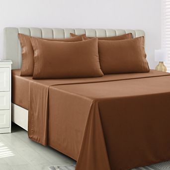 Lux Decor Collection 6 pc Solid Sheet Set Soft Microfiber Deep Pocket Bed Sheets With Pillowcases