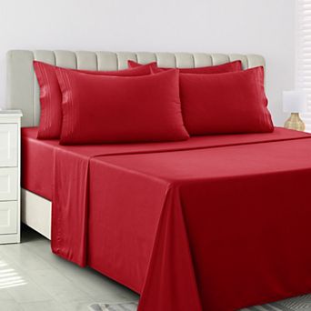 Lux Decor Collection 6 pc Solid Sheet Set Soft Microfiber Deep Pocket Bed Sheets With Pillowcases