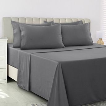 Lux Decor Collection 6 pc Solid Sheet Set Soft Microfiber Deep Pocket Bed Sheets With Pillowcases