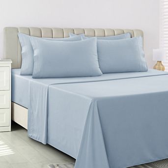 Lux Decor Collection 6 pc Solid Sheet Set Soft Microfiber Deep Pocket Bed Sheets With Pillowcases