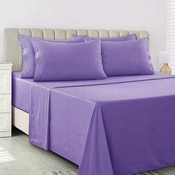 Lux Decor Collection 6 pc Solid Sheet Set Soft Microfiber Deep Pocket Bed Sheets With Pillowcases