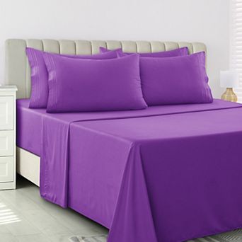 Lux Decor Collection 6 pc Solid Sheet Set Soft Microfiber Deep Pocket Bed Sheets With Pillowcases