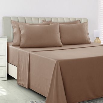 Lux Decor Collection 6 pc Solid Sheet Set Soft Microfiber Deep Pocket Bed Sheets With Pillowcases