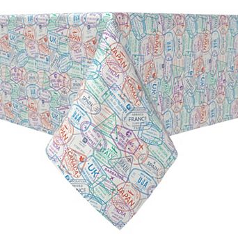 Rectangular Tablecloth, 100% Cotton, Passport Stamps
