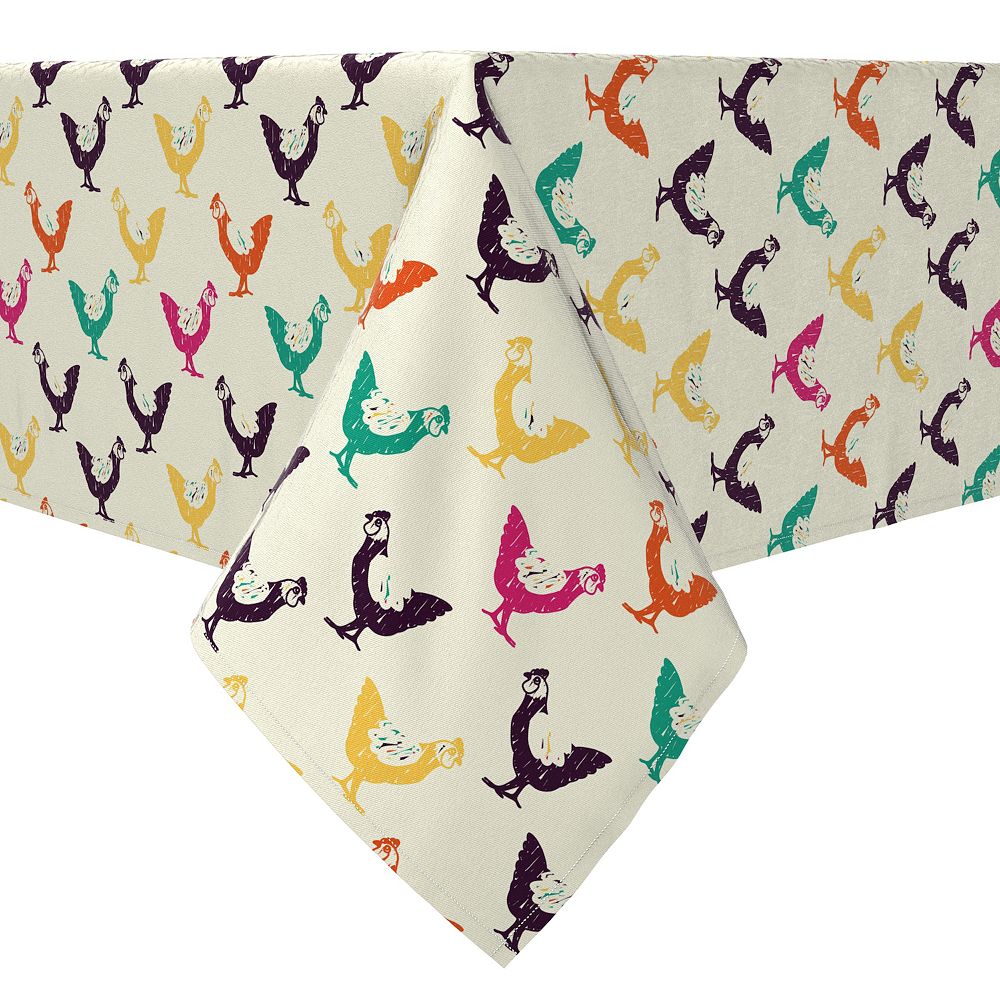 Rectangular Tablecloth, 100% Cotton, Retro Chickens