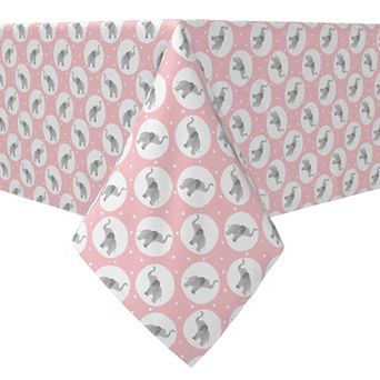 Rectangular Tablecloth, 100% Cotton, Pink Elephant Polka Dots