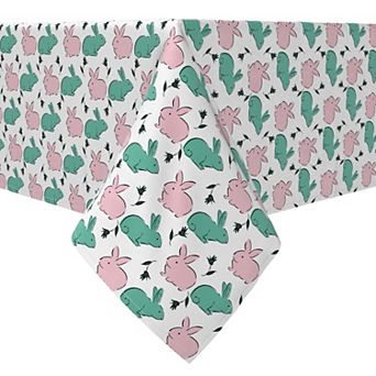 Rectangular Tablecloth, 100% Cotton, Pink and Green Bunnies