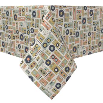 Rectangular Tablecloth, 100% Cotton, Retro Music Pattern