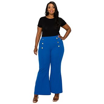High Waisted Button Detail Flare Pants