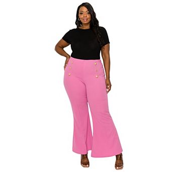 High Waisted Button Detail Flare Pants