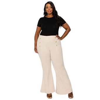 High Waisted Button Detail Flare Pants