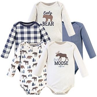 Hudson Baby Infant Boy Cotton Long-Sleeve Bodysuits 5 pk Moose Bear, 6-9 Months