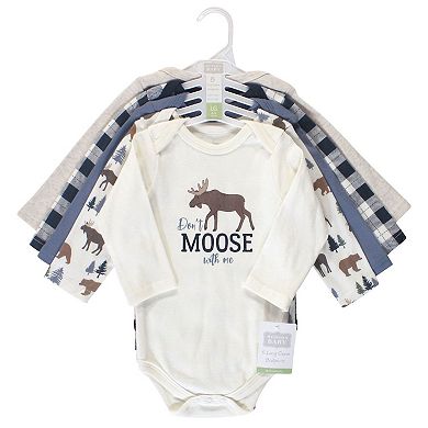 Hudson Baby Infant Boy Cotton Long-Sleeve Bodysuits 5pk, Moose Bear, 6-9 Months