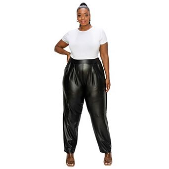 Plus Size Faux Leather Pocket Pants