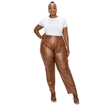 Plus Size Faux Leather Pocket Pants