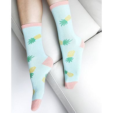 3 Pairs Novelty Funny Crew Socks with Avocado, Pineapple, Donut Pattern Fun Gift, Fits For Women Shoe Size 6-9