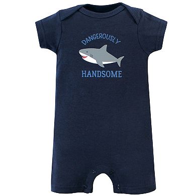 Hudson Baby Infant Boy Cotton Bodysuits and Rompers, 8-Piece, Shark, 0-3 Months