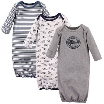 Hudson Baby Infant Boy Cotton Long-Sleeve Gowns 3 pk Aviation, 0-6 Months