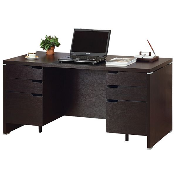 FC Design Red Cocoa Home Office Desk with 6 Locking Drawers and Desk pad