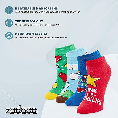 Video Game Lovers Socks for Boys, Fun Gift Set (Size 4-10, 4 Pairs)