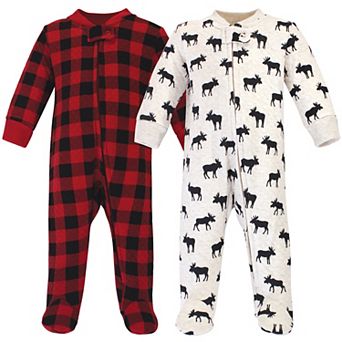 Hudson Baby Infant Boy Premium Quilted Zipper Sleep and Play 2 pk Moose