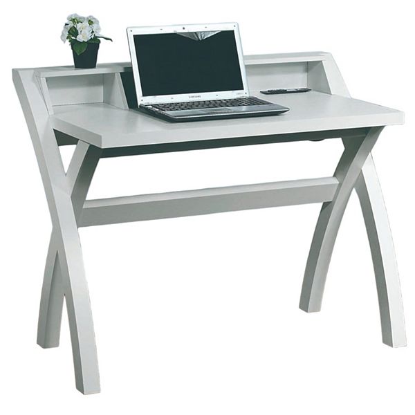 FC Design White Home Office Computer Desk with 3 Top Open Shelves & USB