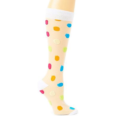 Sheer Knee High Socks for Women, Rainbow Polka Dot Stockings (One Size, 2 Pairs)