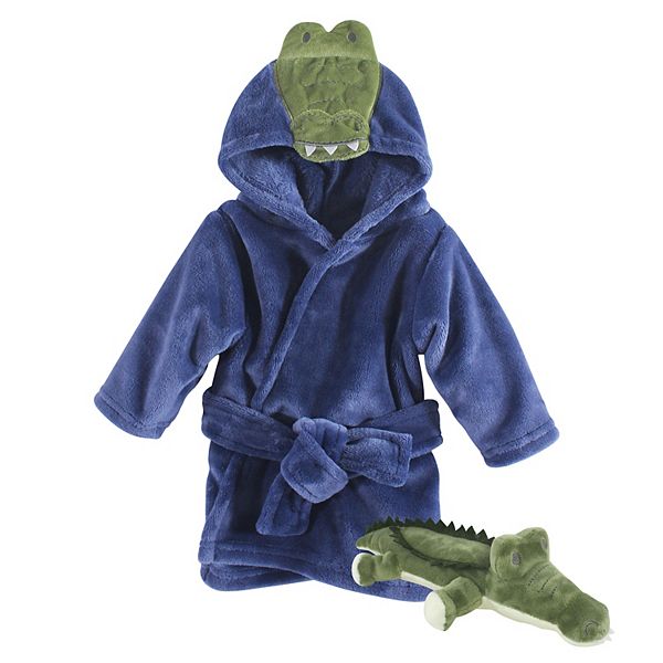Hudson Baby Infant Boy Plush Bathrobe and Toy Set, Alligator, One Size