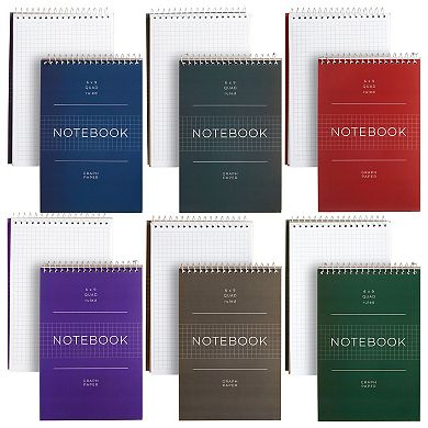 6 Pack Spiral Bound Graph Paper Notebooks for College Writing, Sketching, 6x9 In