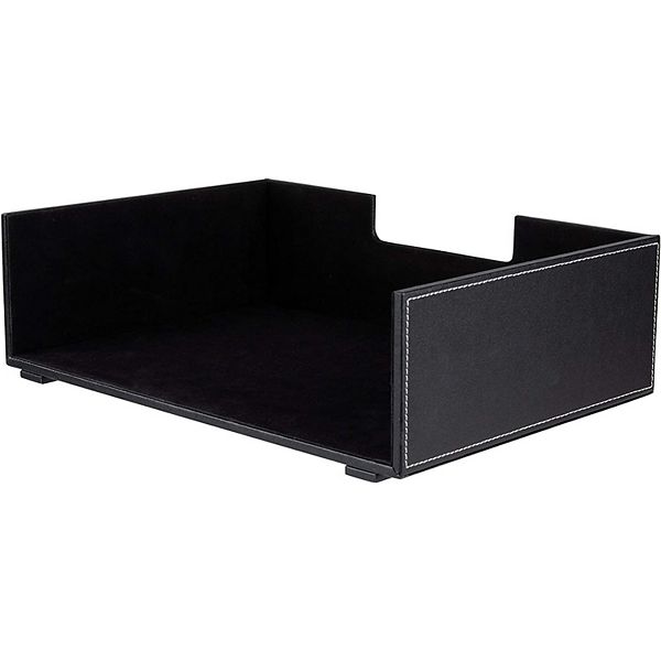 Desk Organizer for Papers, Black Faux Leather (13x9 Inches)