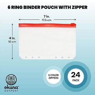 A6 Binder Pockets with Zipper, Clear Cash Envelopes for Budgeting (24 Pack)