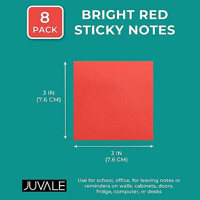 8 Pack Bright Red Sticky Notes with 100 Self-Stick Sheets Per Pad for Daily Memos, Lists, Office Supplies (3 x 3 In)