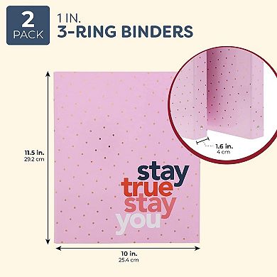2x 3-Ring Binders 1 inch Ring Pink Daily Planner Document Organizer Gold Foil