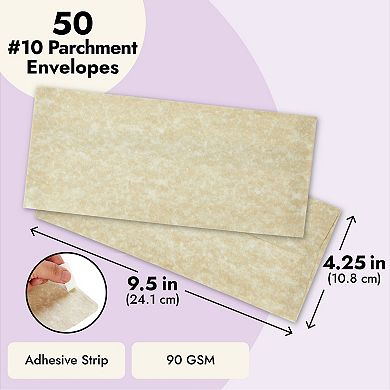 50 Pack Self Adhesive Parchment Envelopes #10 For Invitations, 4 1/8 X 9 1/2 In