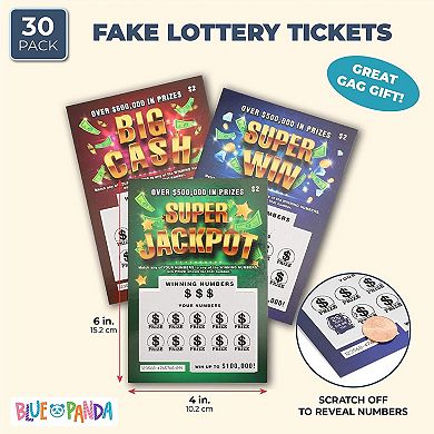 30 Pack Funny Realistic Fake Lottery Tickets And Scratch Off Cards, 3 Designs