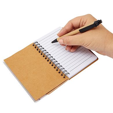 6 Pack Kraft Paper Spiral Notepad With Pen And Sticky Notes, Lined, Colored Tabs