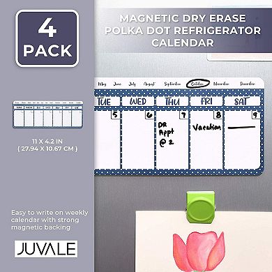 Magnetic Fridge Calendar, Dry Erase (11 x 4.2 in, 4 Pack)